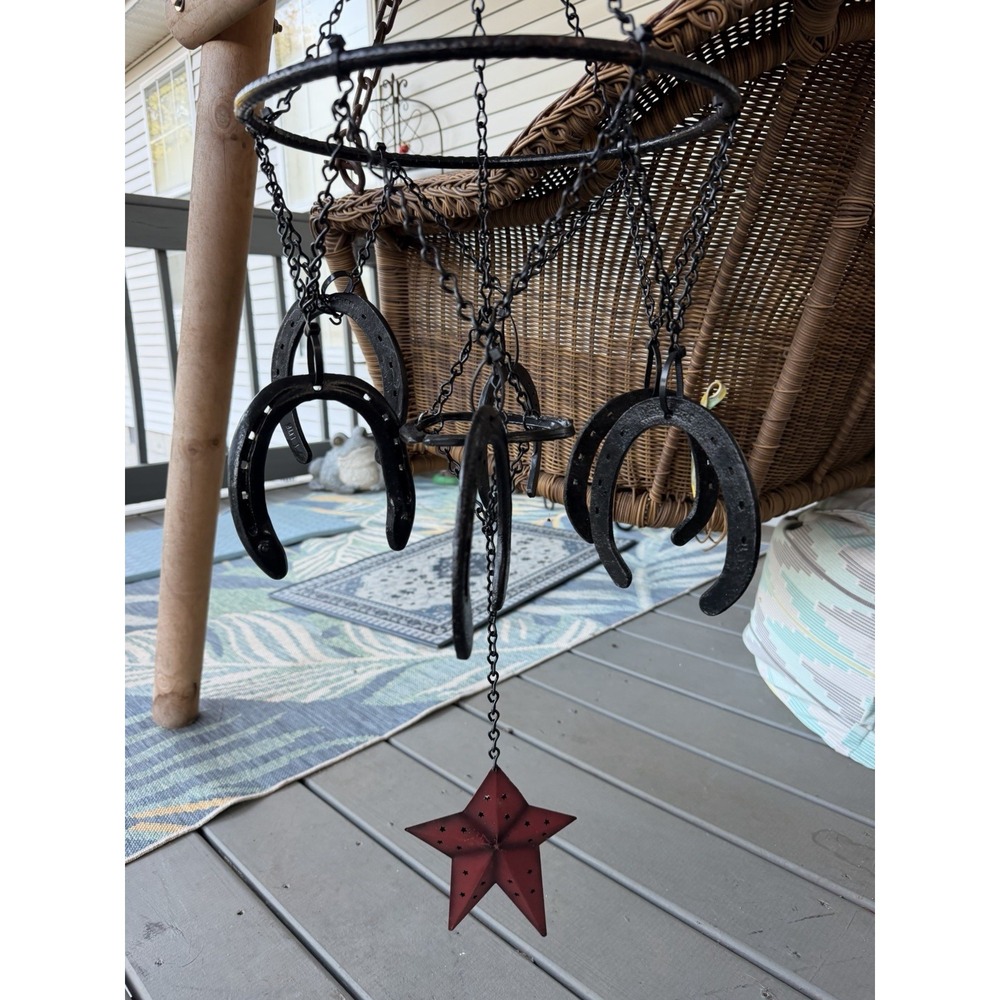 Western Horseshoe Steal Wind Chimes Black Heavy Makes Nice Sound Cowboy 34'